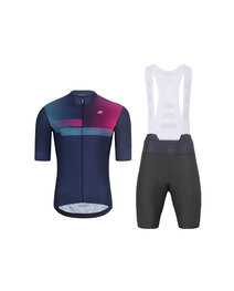 HOLOKOLO Kurzarm Radtrikot und Shorts - SPECTRO - Anthrazit/Blau